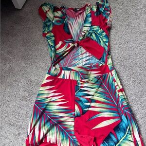 Tropical Red Leaf Print Dress
